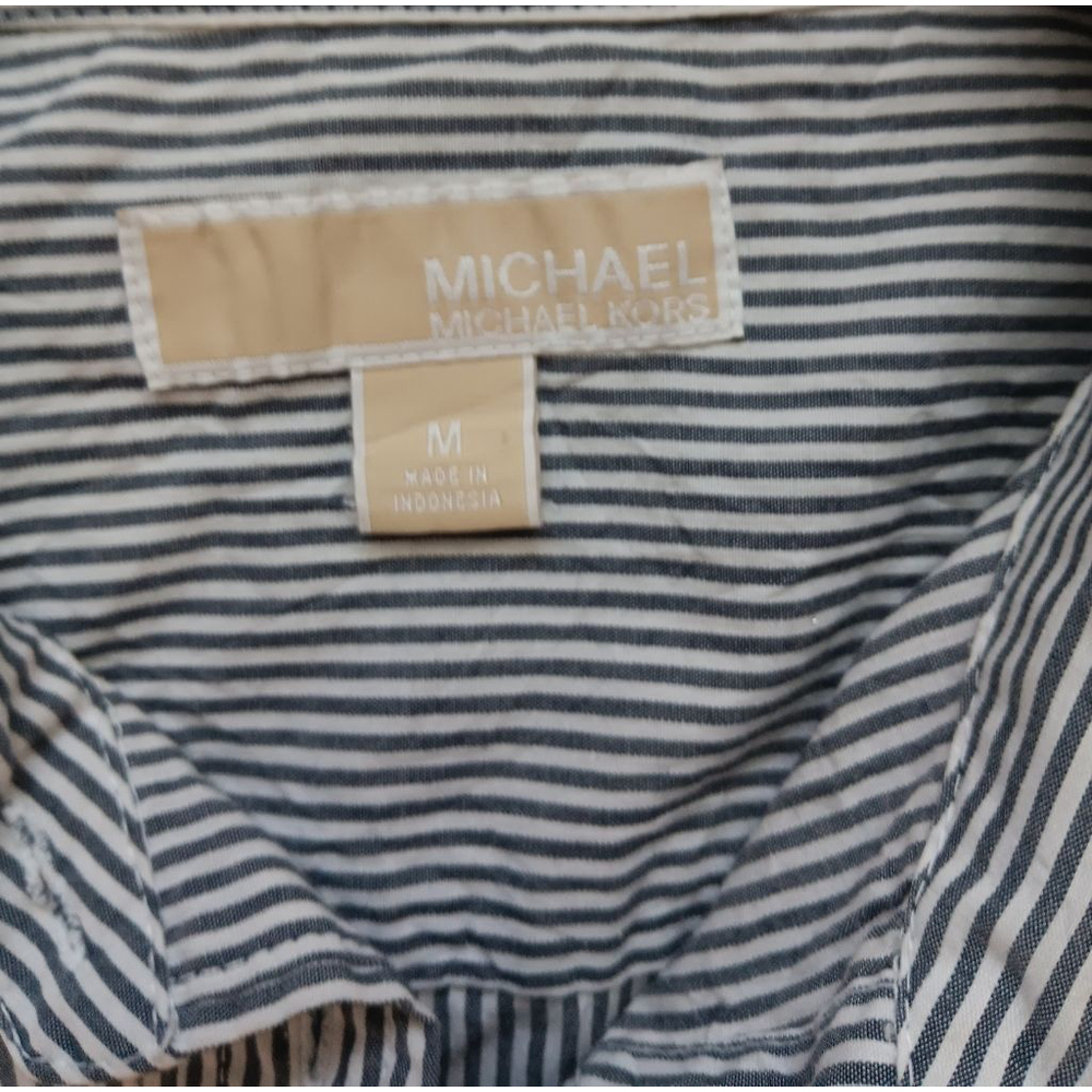 Women's Michael Kors Striped Button-Up Shirt Size M Blue/White - Picture 2 of 3